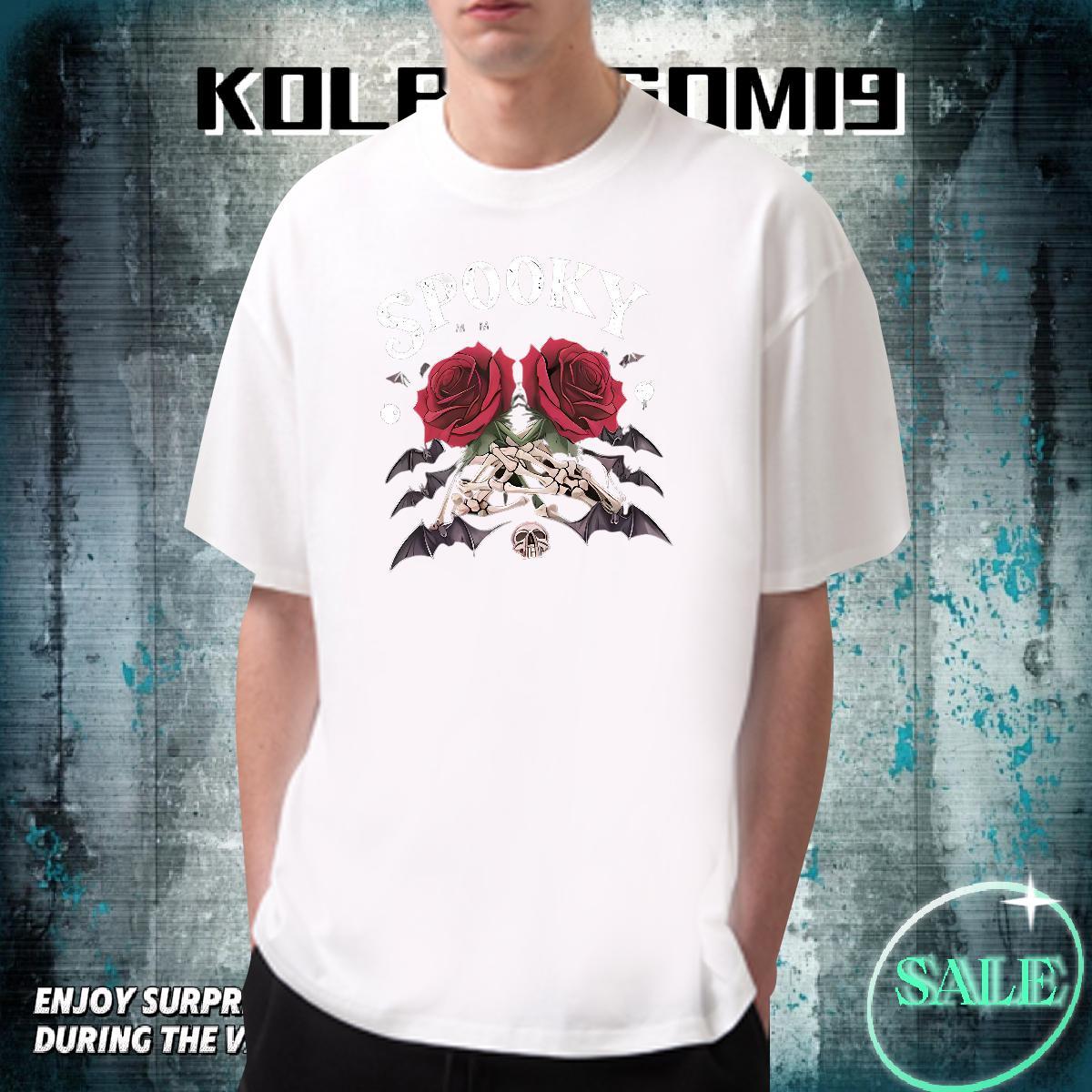 Loose Fit T Shirts Men 230g Pure Cotton rose Anime Printing Street Plus Size Custom Short Sleeve Soft Couples T Shirts Fashion Casual Clothes