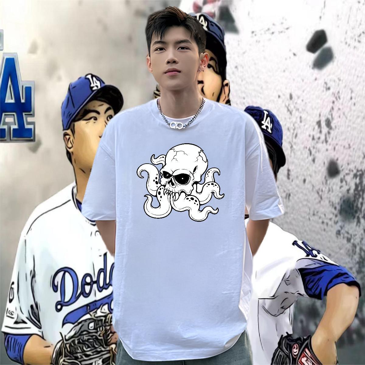 Classic Mens T Shirts 100% Cotton 230g skull Hip Hop Street Custom Cartoon Breathable Short Sleeve Couples T Shirts Casual New Clothings