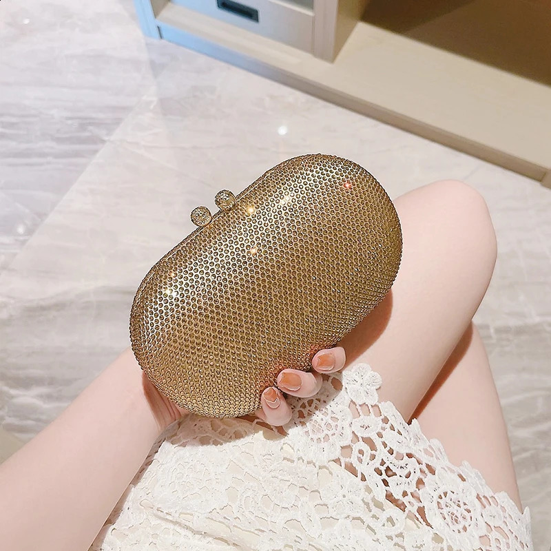 Oval Evening Bag for Women Party Clutches and Bags with Crystal Wedding Prom Dress Chain 240816Z