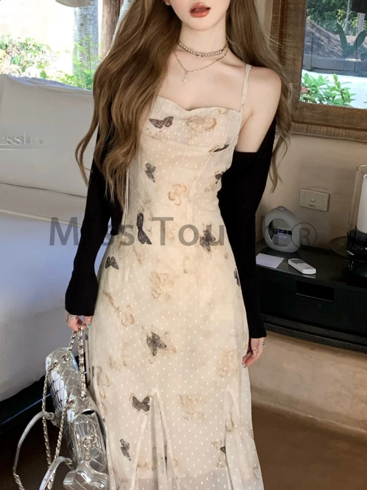 Vintage Y2k Strap Dress Women Summer Casual Sleeveless Retro Midi Dress Female Korean Slim Beach Boho One Piece Dress 240816