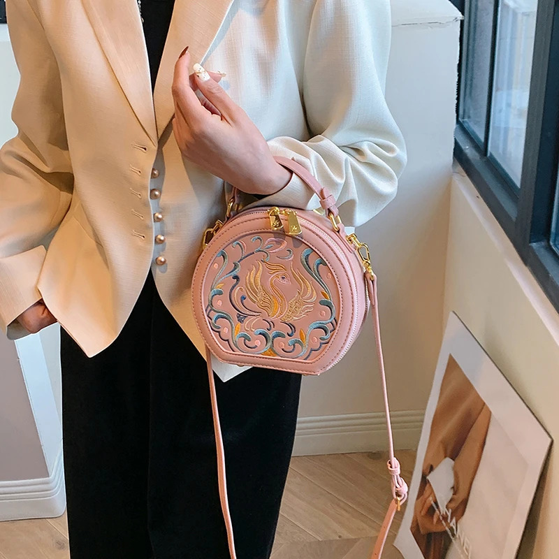 Embroidered Chinese style solid zipper fashionable Pu top handbag womens personalized shoulder bag Bolsos De Se w240817