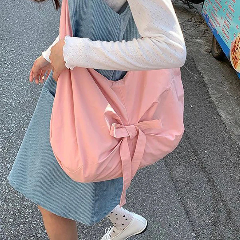 Student Tote Sweet Korean Fashion Bowknot Handbags for Women Portable Makeup Canvas Bag Pencil Case Storage Bags