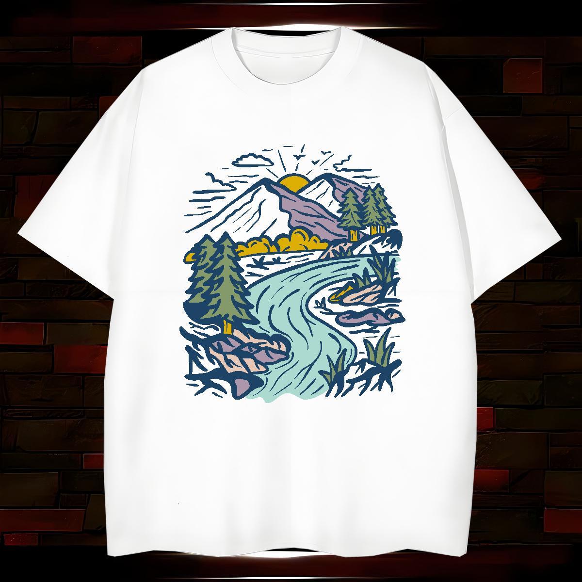 Wholesale Men T Shirts 100% Cotton 230g Mountain Hip Hop Oversized 3XL 4XL Crew Neck Breathable Men Clothes T-Shirt Brand Tees