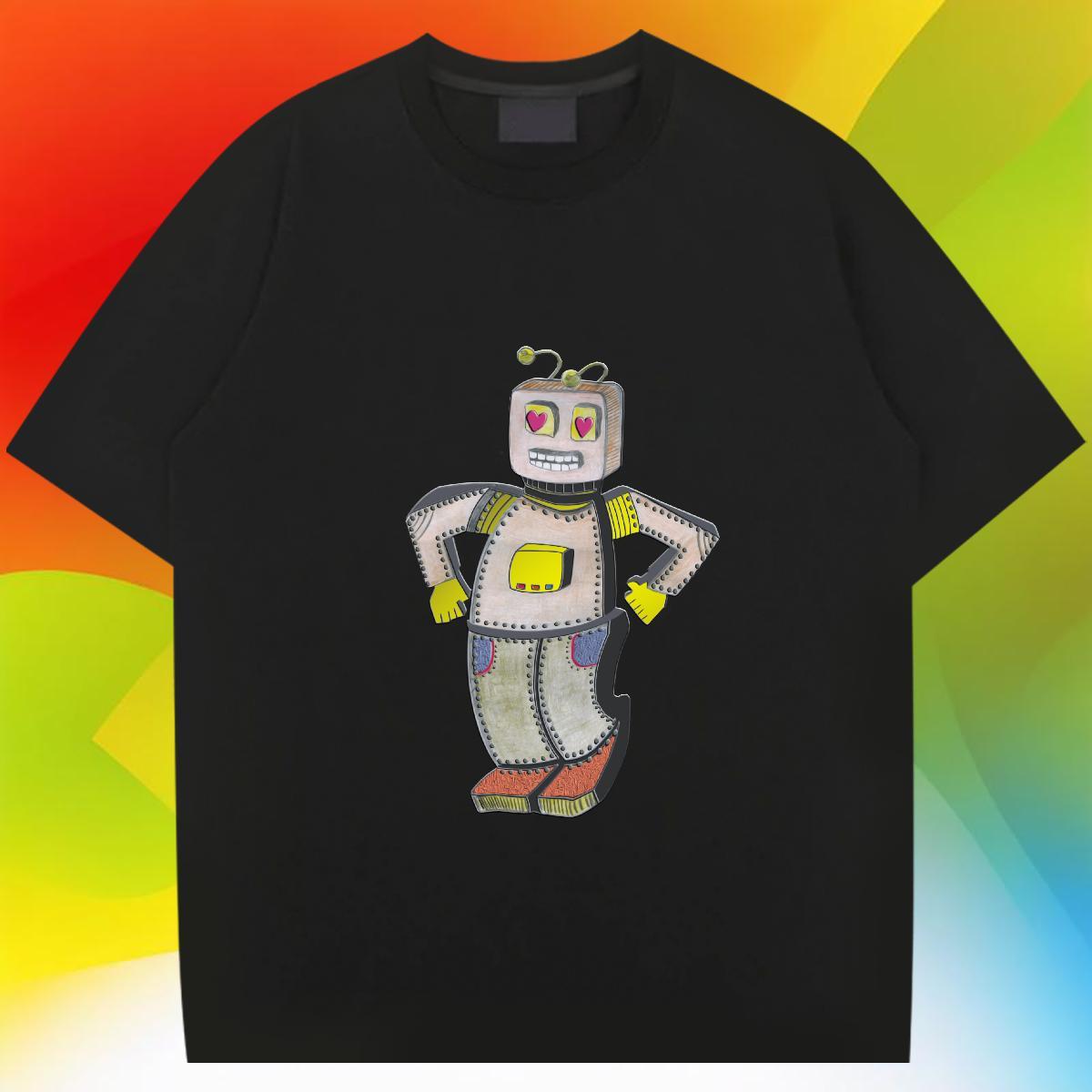 High Quality Men T Shirts 230g Cotton robot Hip Hop Plus Size Cartoon Breathable Crew Neck Tshirts New Designer Tops Shirt