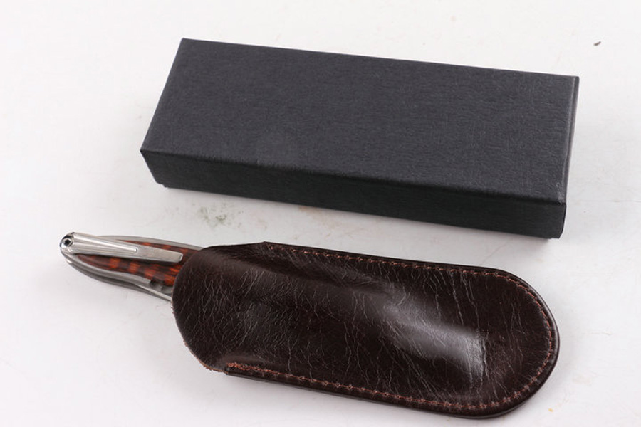 High End Real M390 Steel EDC Pocket Folding Knife Hand made Satin Blade TC4 Titanium Alloy Snakewood Handle with Leather Sheath