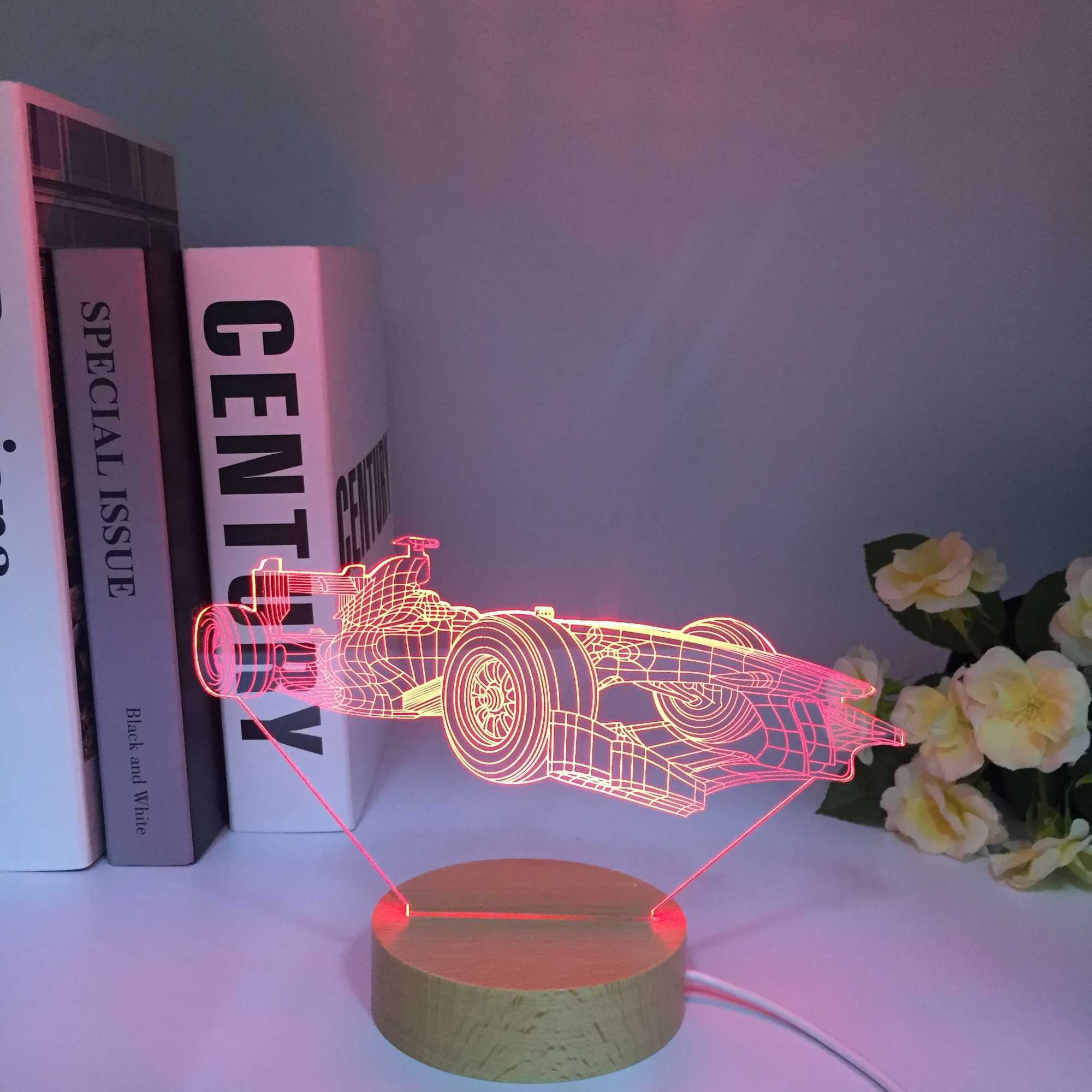 Sports Car F1 3D Fantasy Light Childrens Bedroom Decoration Night Light Color Change Atmospheric Activity Award LED Night Light Supercar B2408119