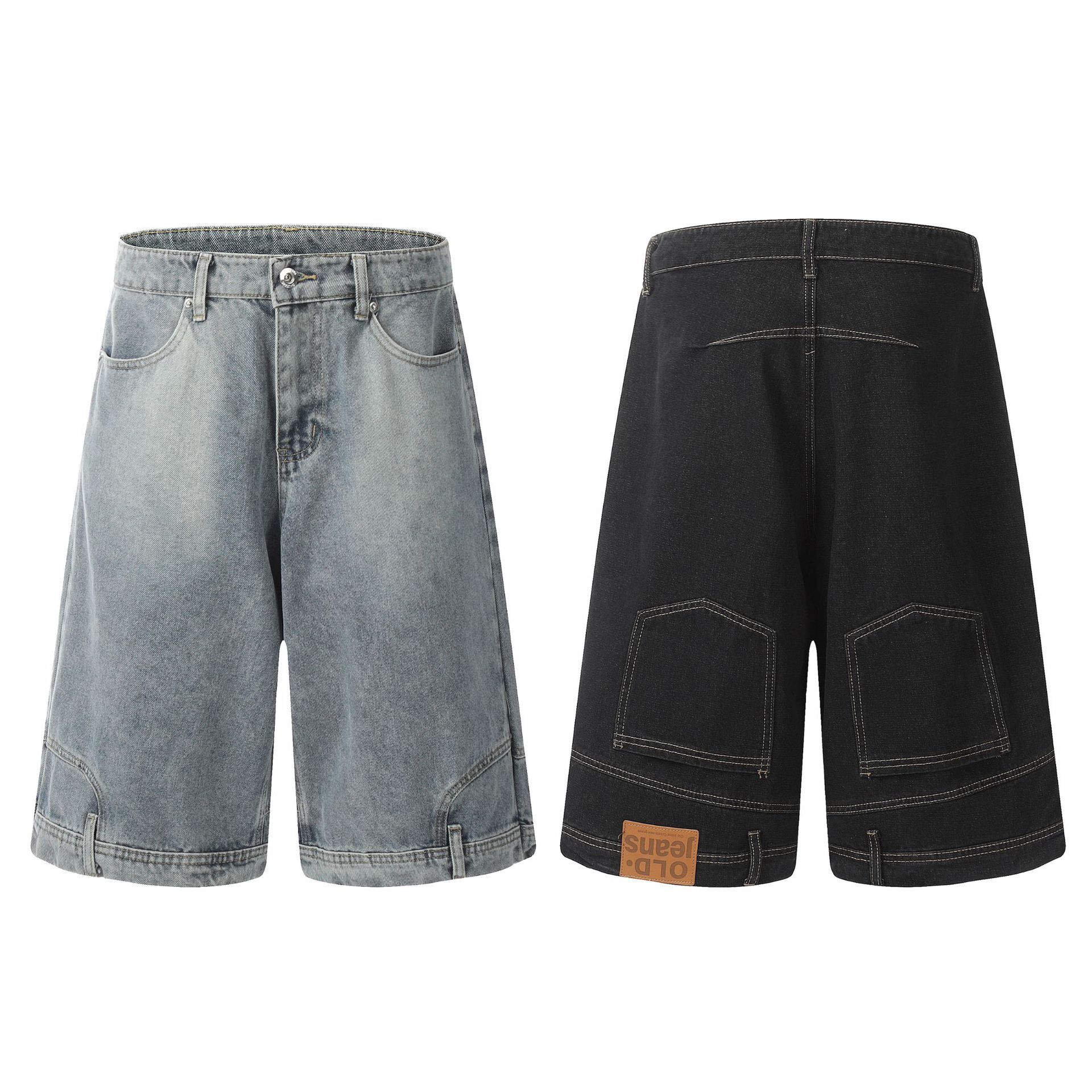 American Style New High Street Washed Loose Cropped Pants for Men and Women Denim Casual Pants