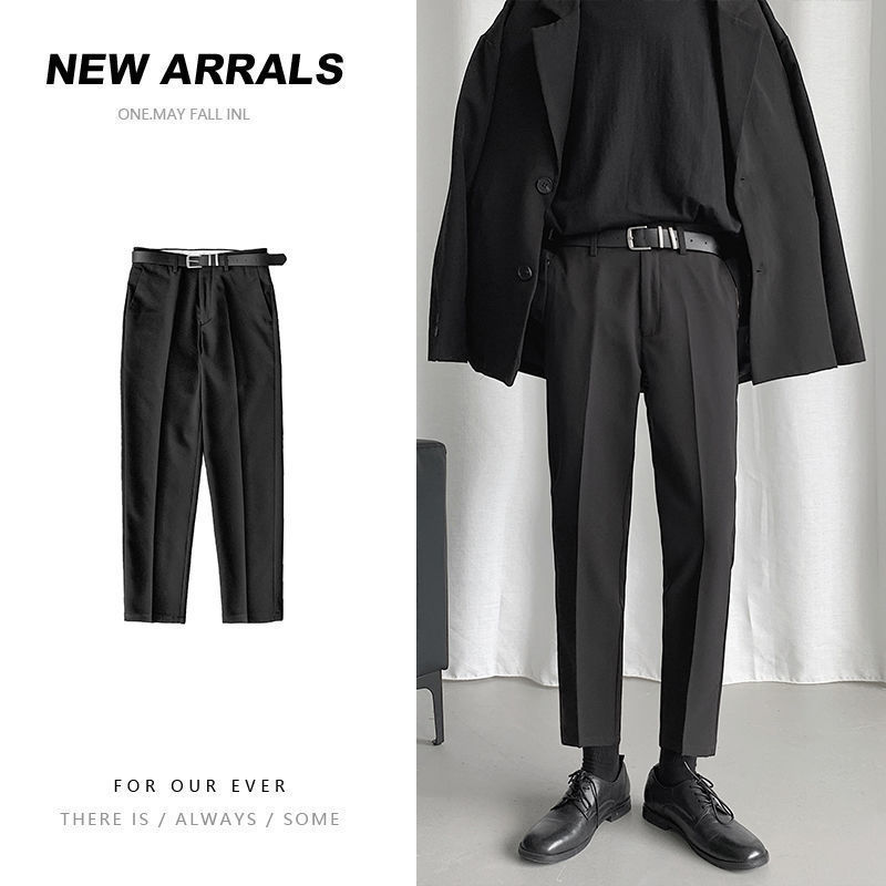 Korean black suit mens ultrathin fashion solid color business social dress straight pants soft 240816