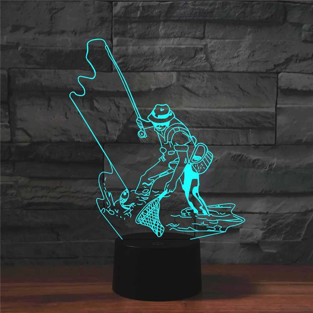 3D Fishing Light Fantasy LED Night Light Touch Fish Table Desk Light Home Room Decoration Christmas Gift W240816