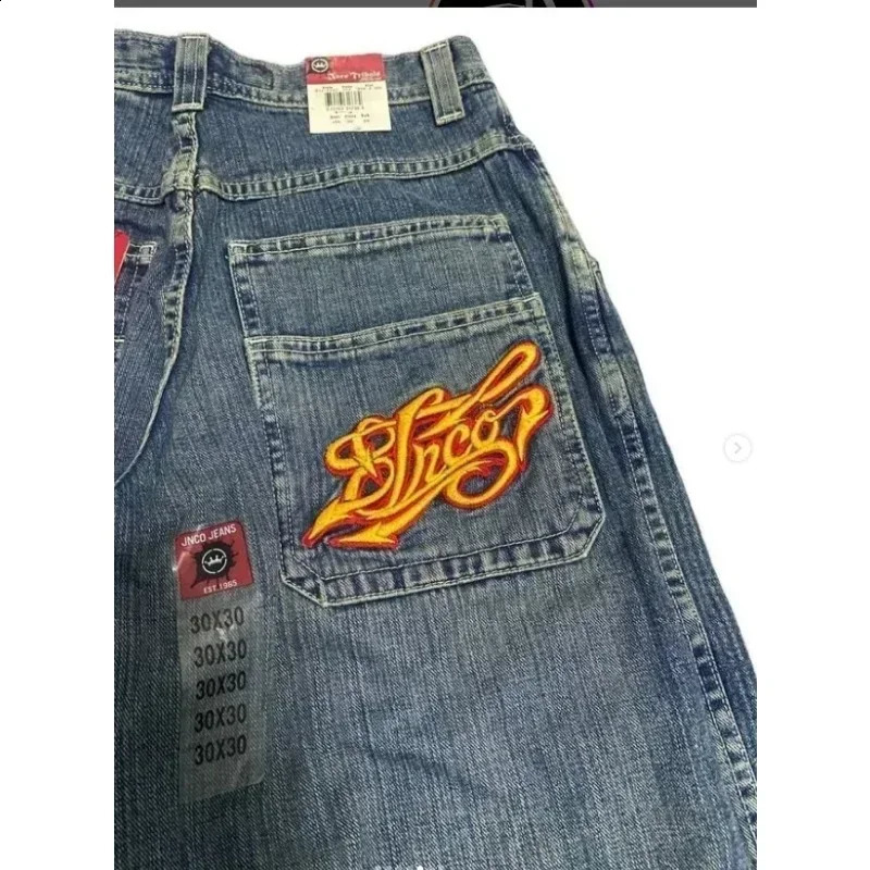 JNCO jeans Y2K Harajuku hip-hop letter embroidery retro bagged jeans denim pants mens Gothic high waisted wide pants 240819