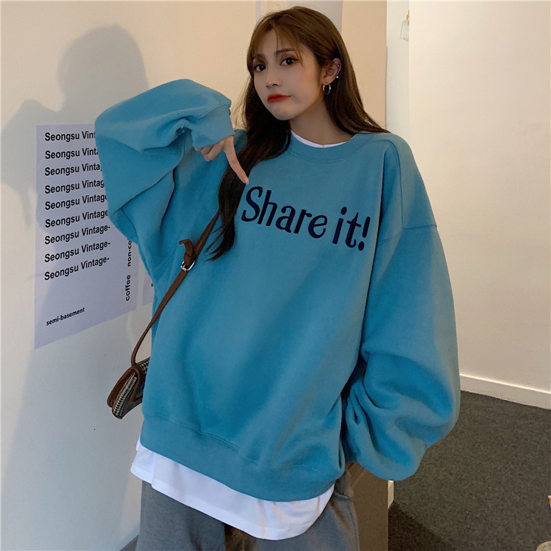 2024 autumn and winter new Korean version letter embroidery fake two-piece thick velvet long sleeved sweatshirt women's pullover style top dc2b3