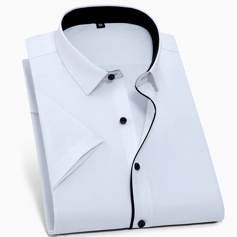 Plus Size 8XL 7XL 6XLSummer Men Shirt Short Sleeved Fashion Solid Twill Plain Male Shirts Formal Business White Camisa Masculina 240816