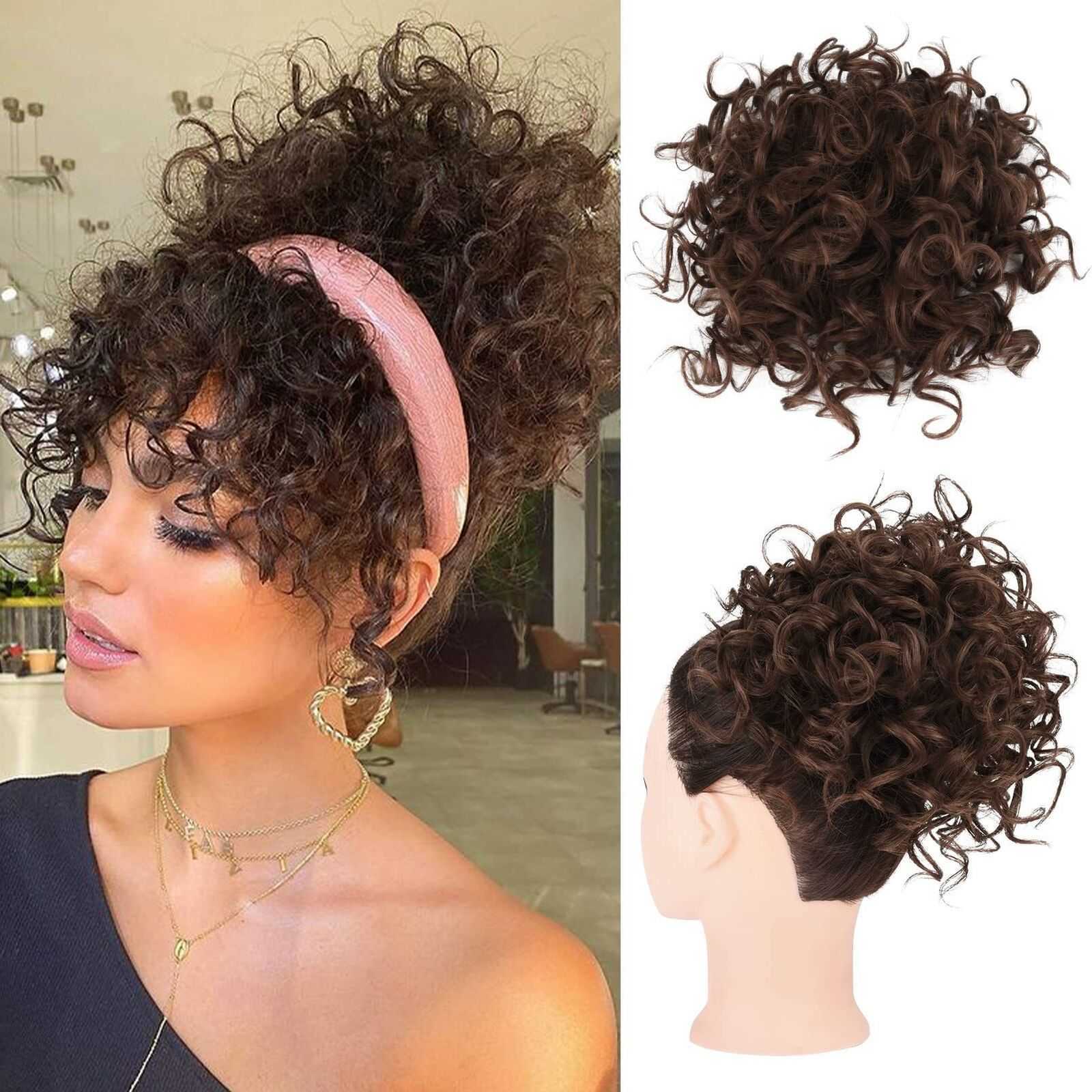 Synthetic Wigs High temperature silk synthetic wig with ponytail drawstring small curly short curly hair hair bun Q240819