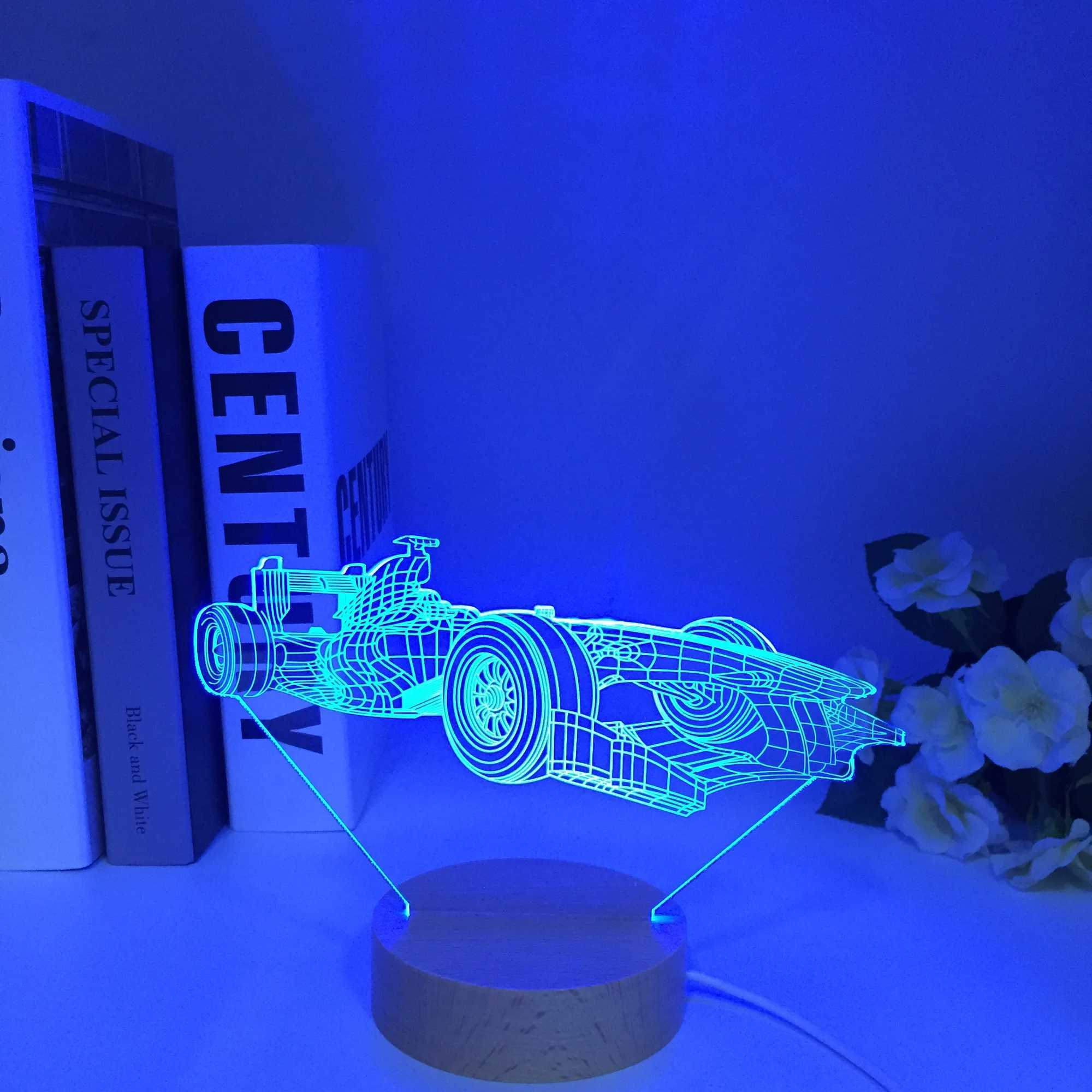 Sports Car F1 3D Fantasy Light Childrens Bedroom Decoration Night Light Color Change Atmospheric Activity Award LED Night Light Supercar B2408119