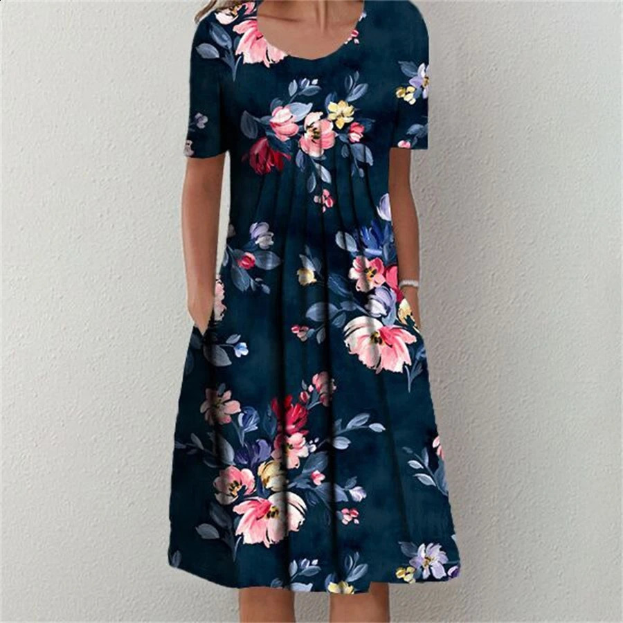 Elegant Dress Women Casual Temperament Dress Women Short Sleeves Loose Dresses Weekend Holiday 240816