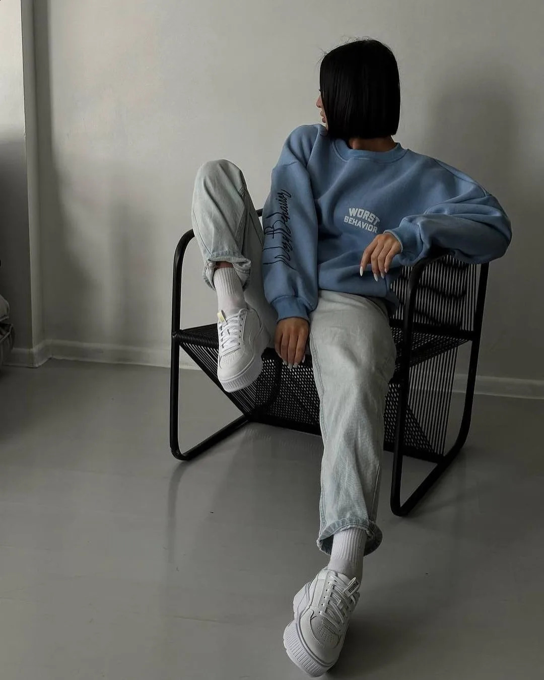 Early Autumn Korean Womens Fashion Letter Printing Round Neck Loose Plus Wool Hoodie 240814