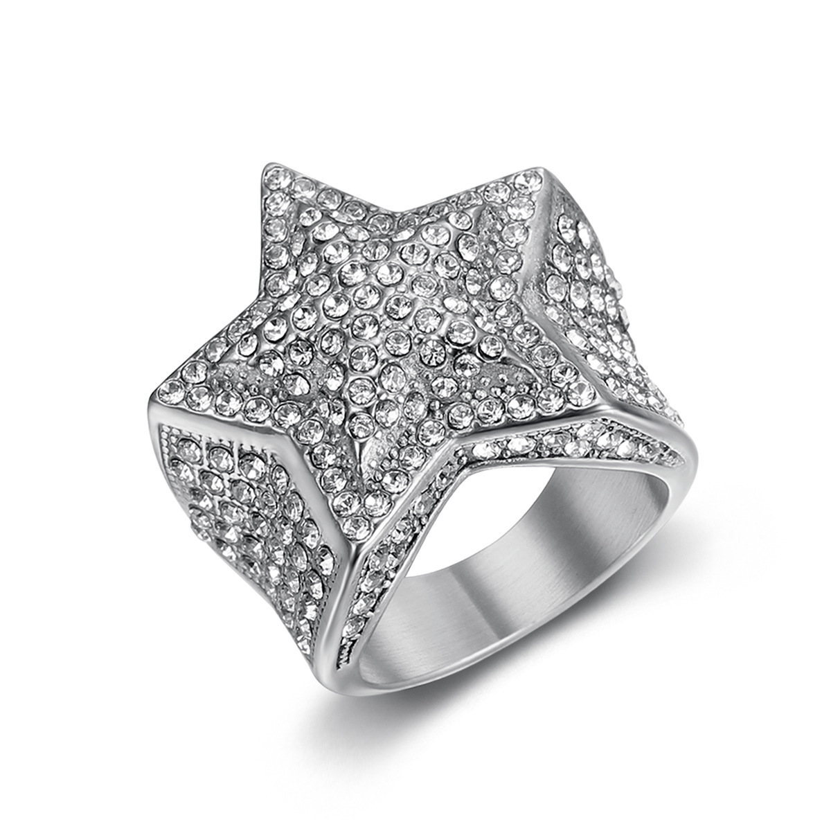Hip Hop 316LStainless Steel Domineering Five-pointed star Ring Titanium Steel Gold Plated Mens Jewelry