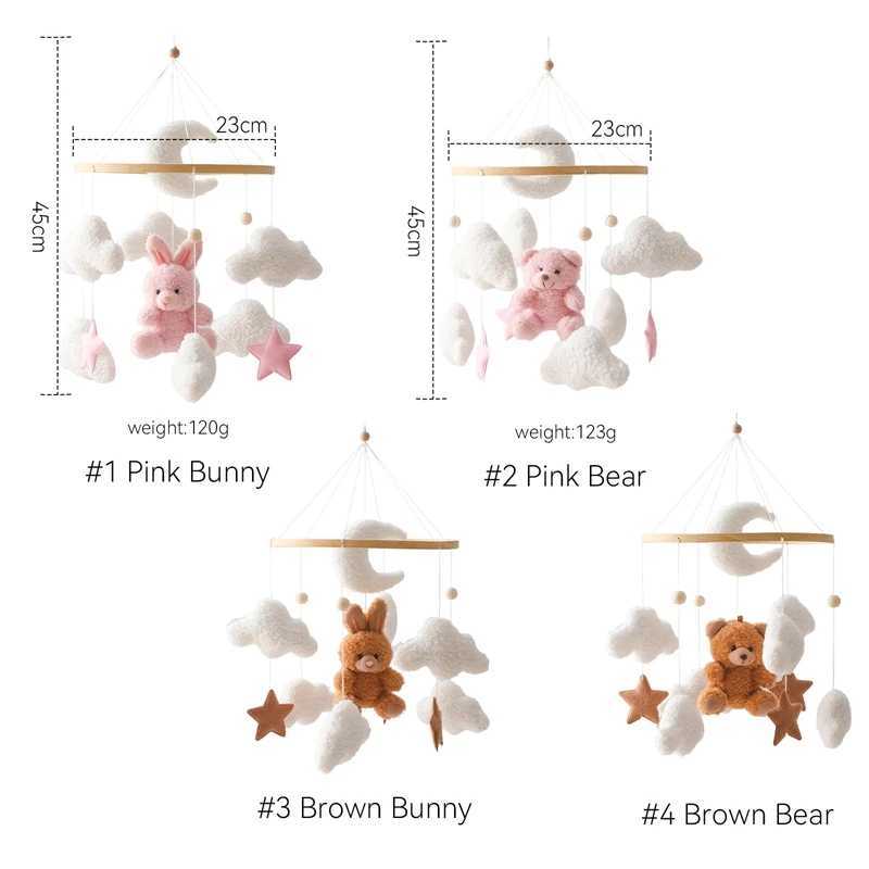 Crib Mobile Decor Cartoon Pink Bear Baby Mobile for Bassinet Baby 0 12 Months Toys Wooden Rattle Bed Bell Crib Mobile Arm BellXJ240817