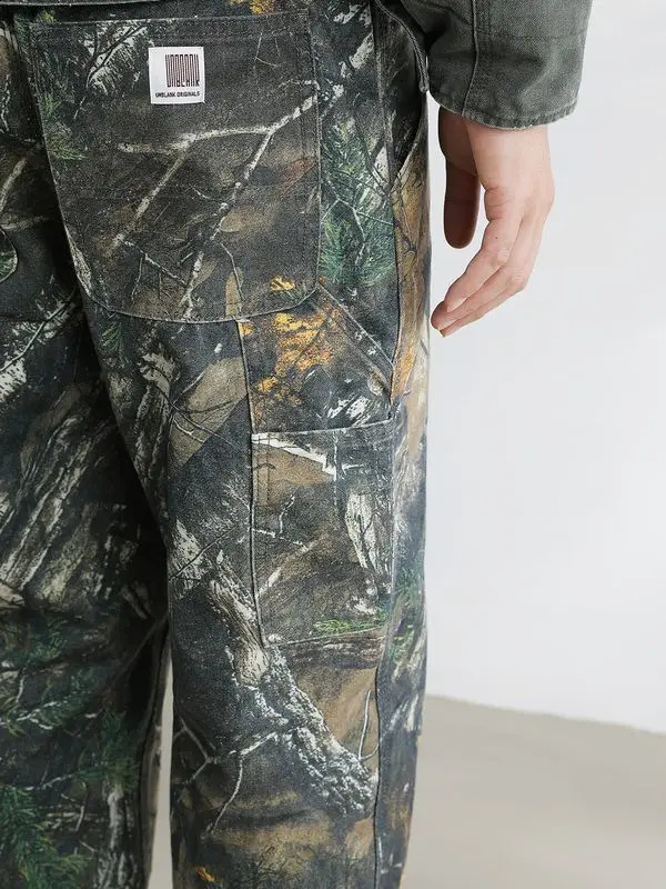 American Outdoor Straight Leg Personalized Branch Camo Retro Workwear Pants for Men and Women Hip Hop Loose Casual Pants 240819