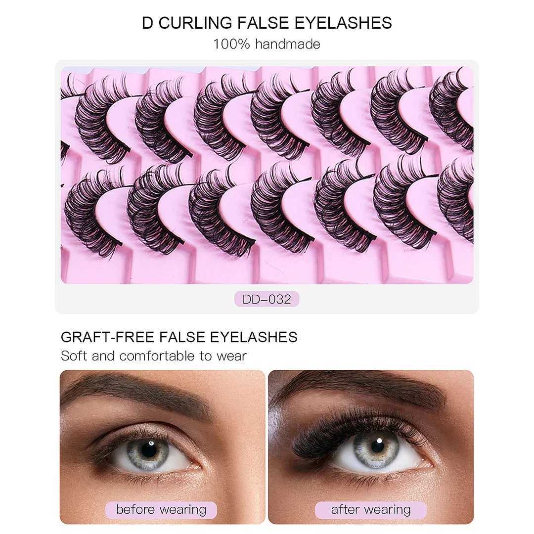 10 pairs of DD curly eyelashes 10-23mm Russian false eyelashes 3D mink eyelashes reusable fluffy false eyelash extension W240803