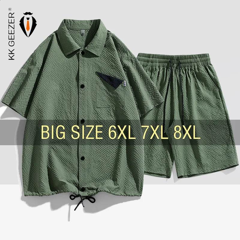 T Shirt Men Suit Shorts Tshirt Set Bubble Oversize 6XL 7XL 8XL Plus Size Short Sleeve Summer T-shirts Breathable Fashion Loose 240816