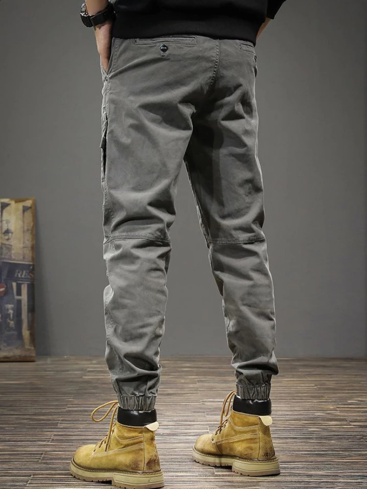 Male Trousers Slim Autumn Grey Mens Cargo Pants Work Wear in Street Spandex Casual Long Nylon Emo High Quality Baggy 240816