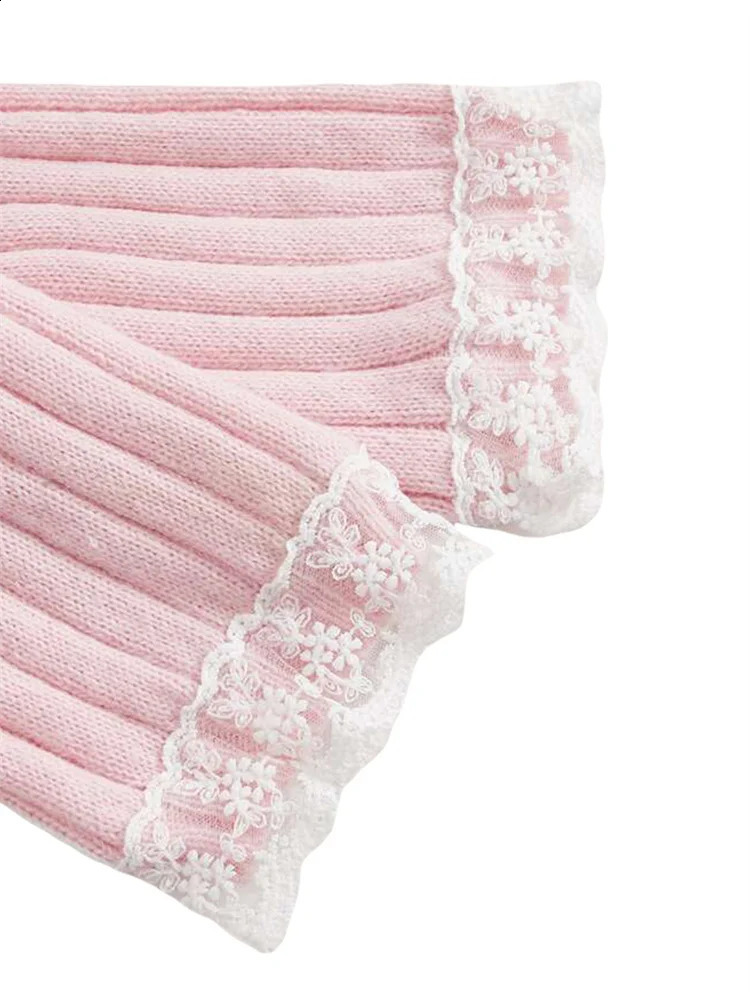 CHRONSTYLE Women Off Shoulder Sweaters Long Sleeve Lace Patchwork Knitted Ribbed Pullovers Front Bow Jumpers Top Streetwear 240819