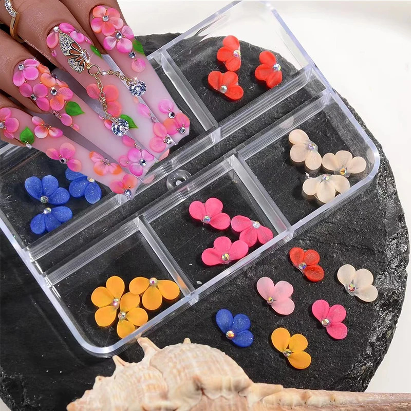1box Acrylic Jewelry Handmade Flowers Kawaii Nail Art Charm Stickers 3D Acrylic Nail Decoration 240814