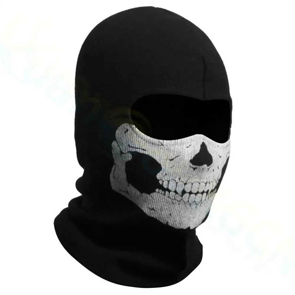 Black Ghost Skull Full Face Mask Windproof Ski Mask Motorcycle Facial Tactical Balaclava Mask Suitable for Womens Halloween Role Playing W240817