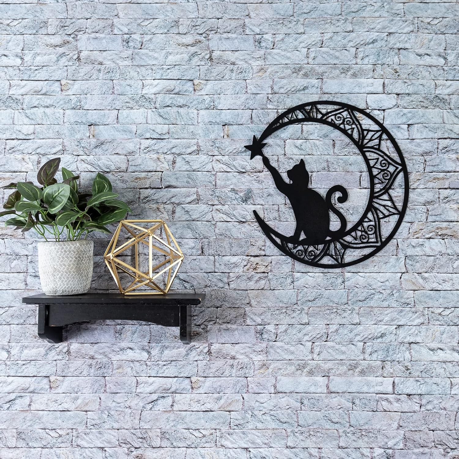 Interior and Exterior Decorating Cat Lovers Premium Black Cat and Moon Wall Art
