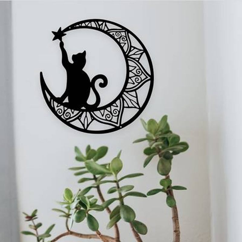 Interior and Exterior Decorating Cat Lovers Premium Black Cat and Moon Wall Art