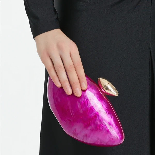 Acrylic egg shape clutch bag women er evening party cute purse rose shell handbag High Quality 250103