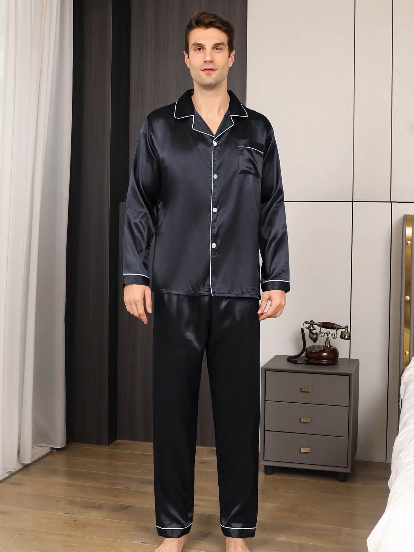 Mens pajamas long sleeves summer beautiful home clothes mens spring and autumn casual thin cardigan can wear out two suits 240819