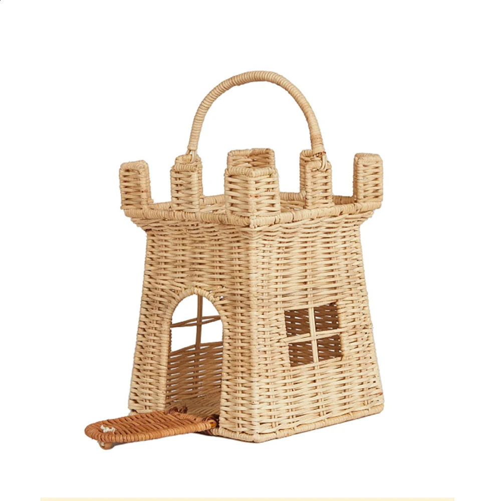 Handmade Castle Rattan Bag Wicker Woven Handbag Summer Straw Beach Bags for Women Cute Funny House Basket Bag Girls 240819 - view 6