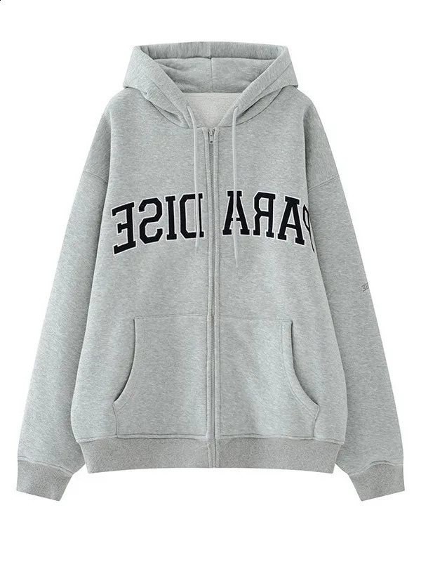 Korean Fashion Plus Wool Thick Casual Full Match Coat Womens Extra Large Letter Printed Sweater Harajuku Street Clothing Zipper Hoodie 240814