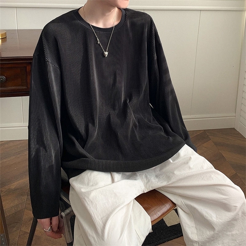 Spring Autumn Fashion Y2K Harajuku Korean Simple T-shirts Man Long Sleeve Streetwear Solid Color Chic Casual Top Male Clothes 240816