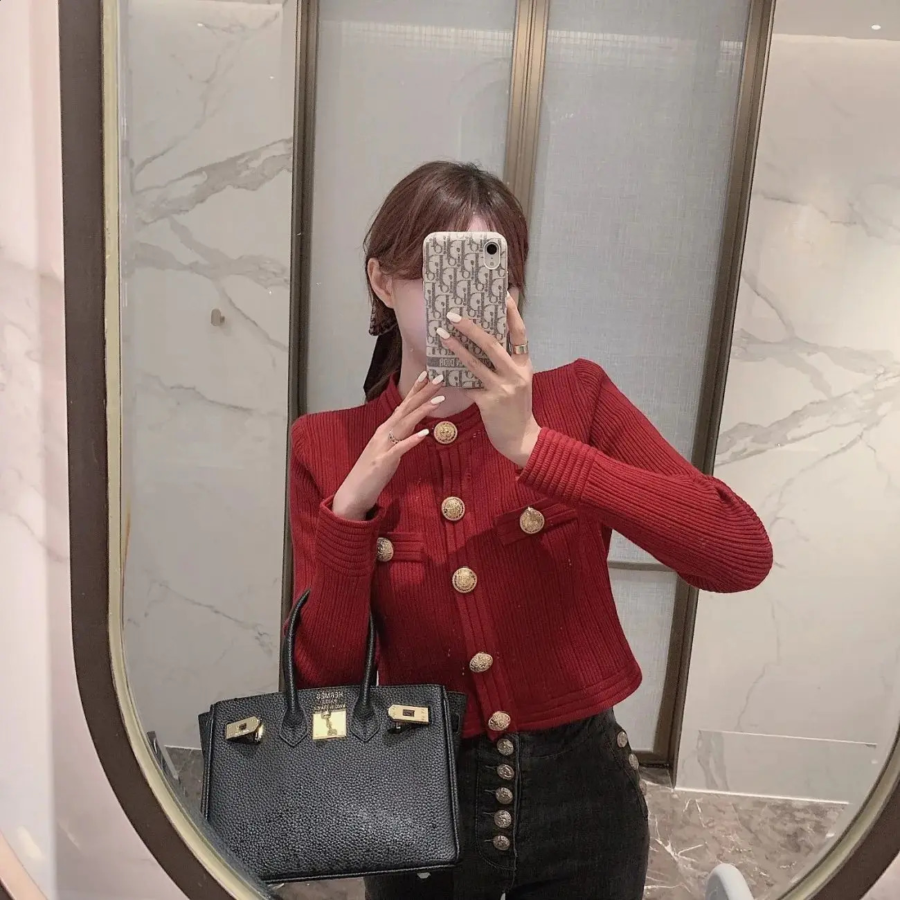 Korobov Elegant OL Long Sleeve O Neck Women Sweaters Autumn Winter Button Korean Fashion Cropped Cardigan 240819