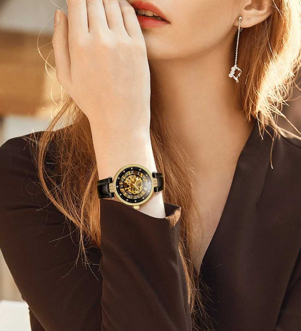 FORSING Women White Golden Skeleton Automatic Mechanical Ladies Fashion Busin Luminous Wrist Relogio Homme Saati W250104