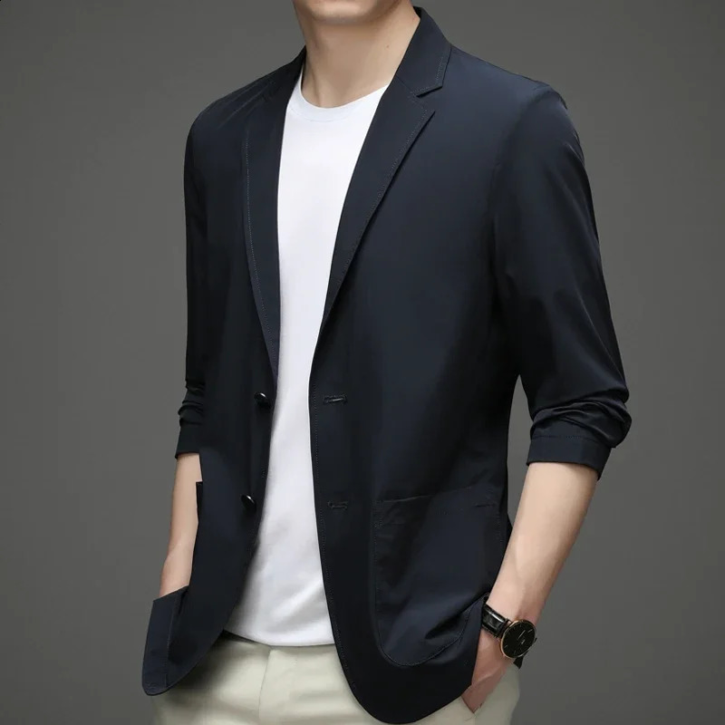 Mens Suit Jacket Summer Ultra-Thin Breathable High Elastic Lightweight Ice Silk Sun Protection Casual Suit Jacket Men 240816