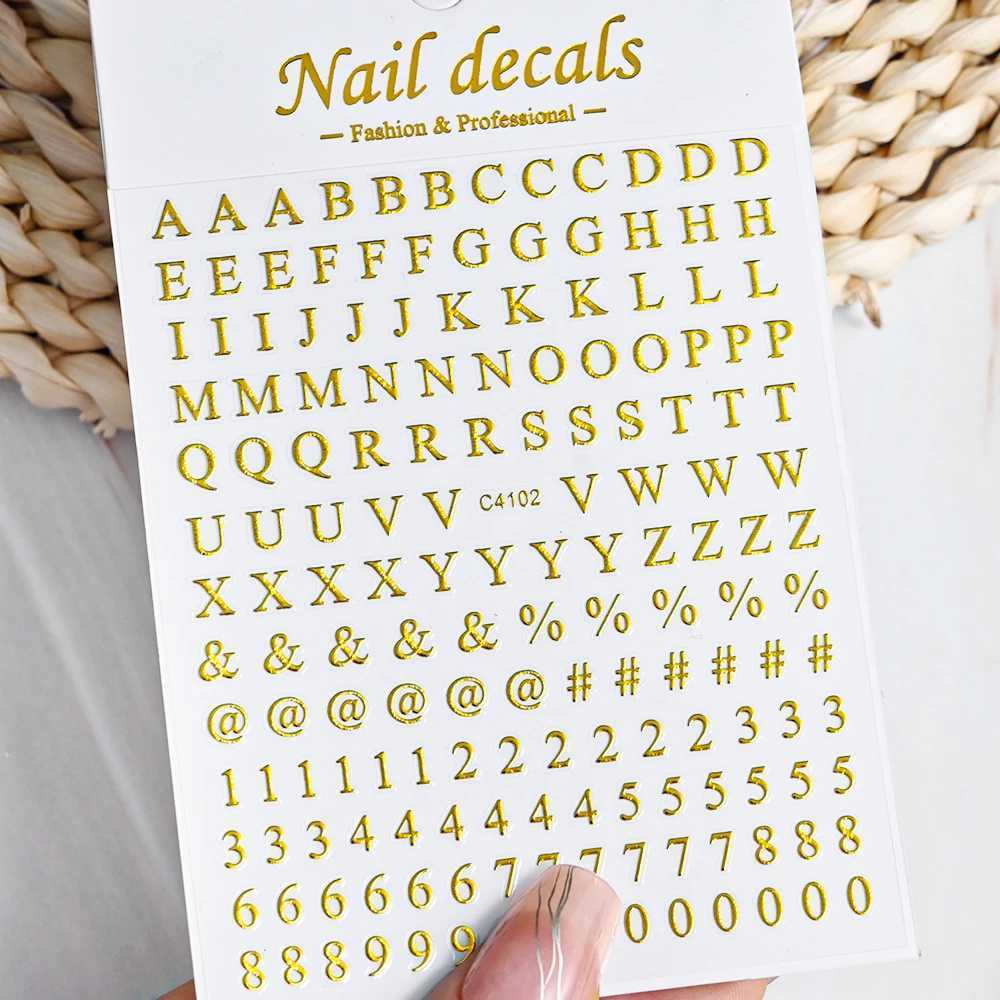 Black Number English Letter Design 3d Nail Sticker Self Adhesive Gold Silver Decal DIY Alphabet Nail Slider Manicure AccessoriesXJ250120