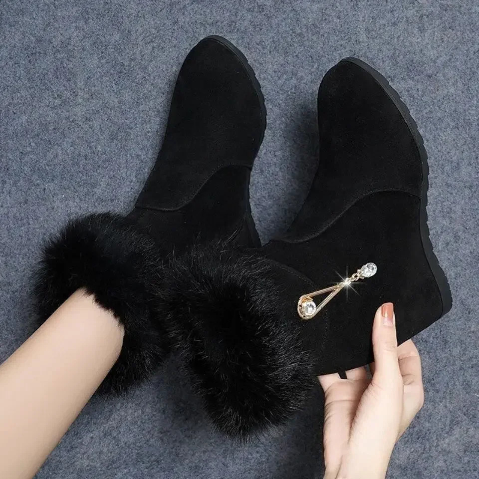 Winter Fashion Women Wedges Ankle Boots Increasing Height Shoes High Heels Booties Metal Rhinestone Botas Mujer 2024 240809