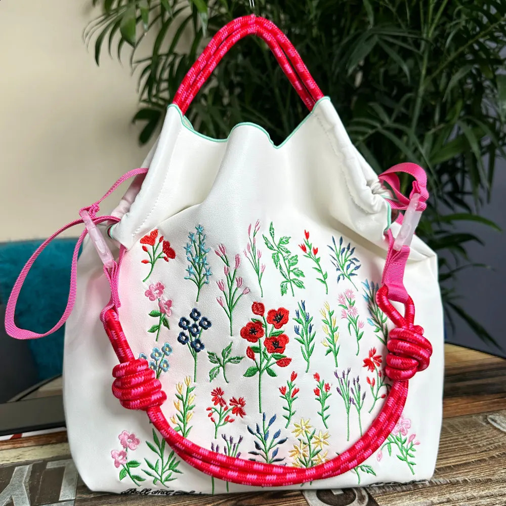 Horse Embroidery Tote Bags for Women Flower Shoulder Bag er Hawaiian Eco Bag Handbags Donuts PU Leather Shopper Purses 240819