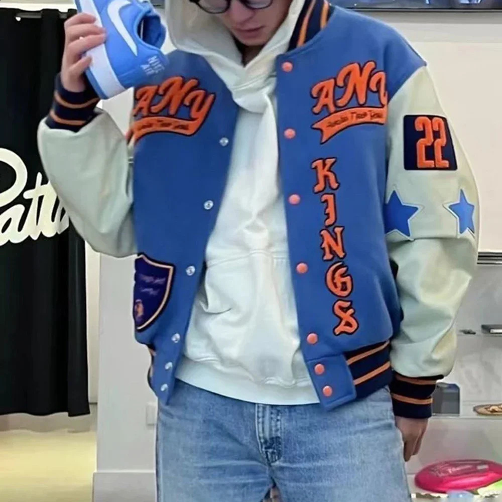 Mens Y2k Street Racing Baseball Set Embroidered Splicing AutumnWinter Casual Loose Graffiti Hip Hop Jacket 240809