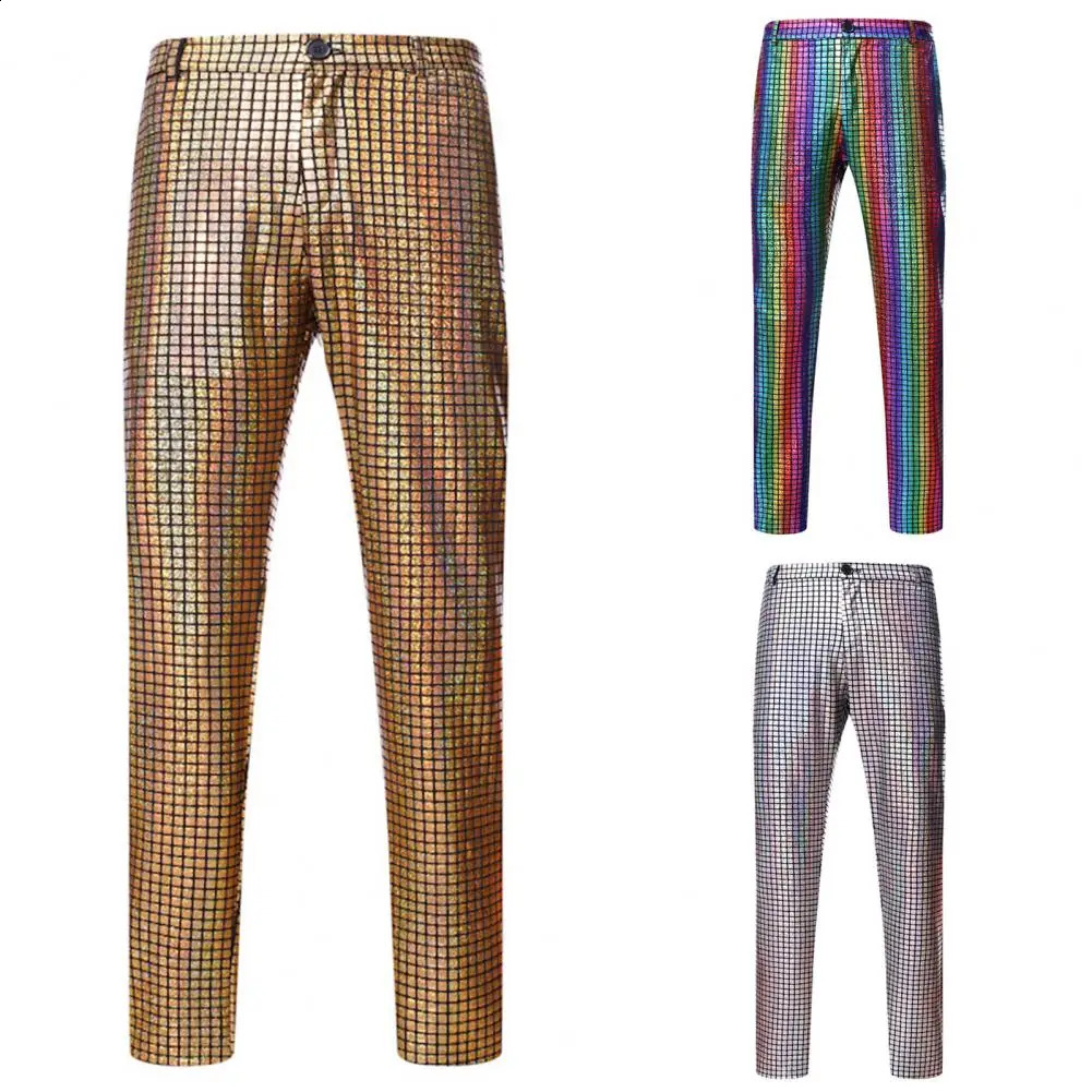 Rainbow plaid glitter shorts mens 70s dancer singer Trouser nightclub DJ stage dance set 240816