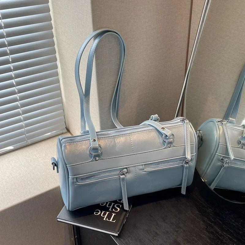 Simple Glossy PU Boston Shoulder Bags Zipper High Quality Classic Crossbody for Women Fashion Versatile 240817