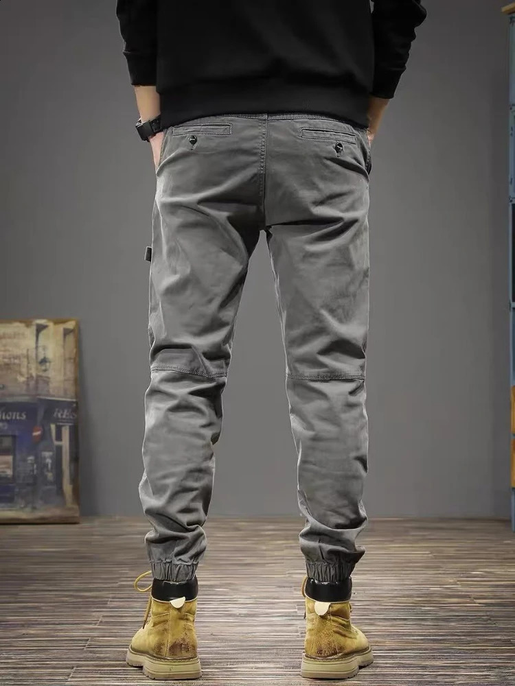 Male Trousers Slim Autumn Grey Mens Cargo Pants Work Wear in Street Spandex Casual Long Nylon Emo High Quality Baggy 240816
