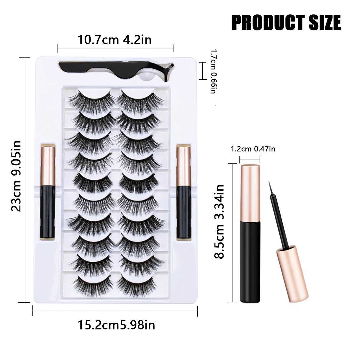 10 pairs of magnetic false eyelashes can be reused with eyeliner and tweets natural appearance thick false eyelash makeup W240803
