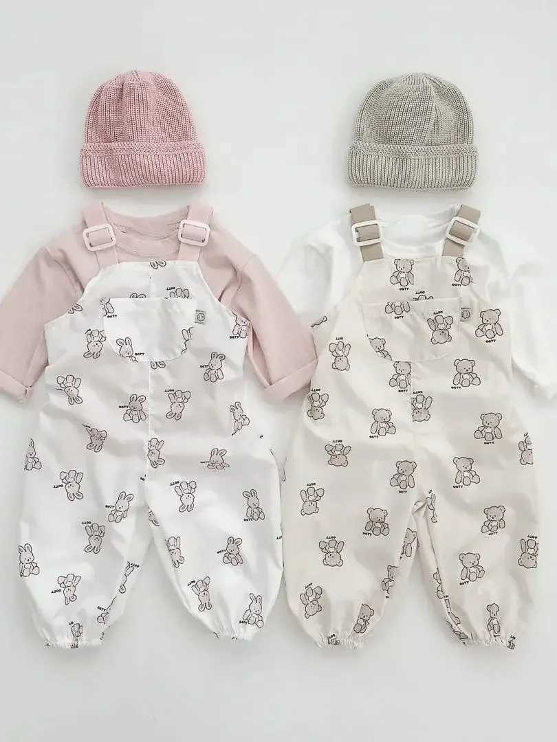 Newborn Clothing New Autumn Girl Baby Cartoon Rabbit Cover Boy Baby Fashion Cute Bear Print Waterproof Pendant jumpsuit W240806
