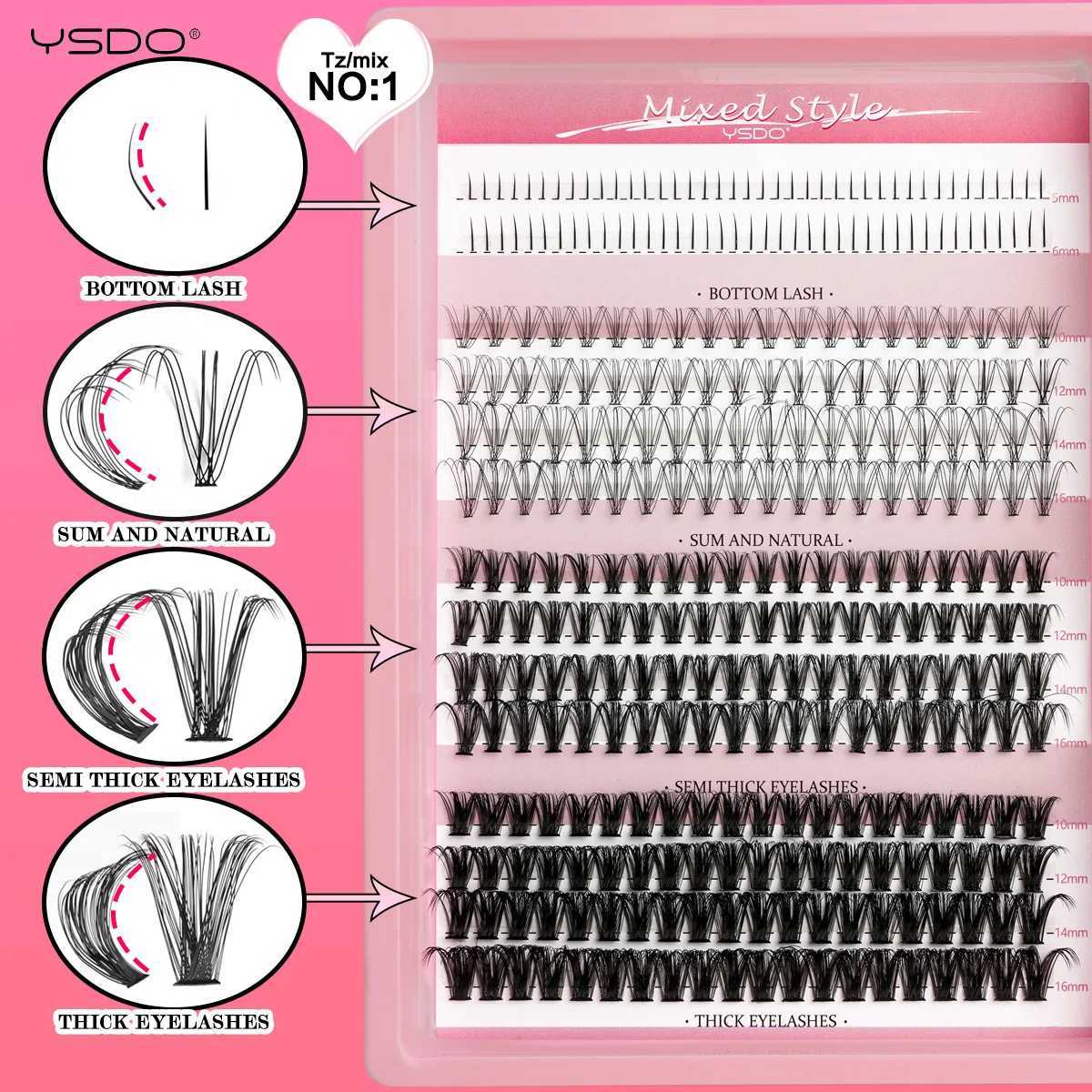 YSDO Personal Eyelash Set DIY Cluster 14 Rows Mixed Eyelash Extension Bundle Natural Thickness 50D False Eyelash Makeup False Eyelash W240803