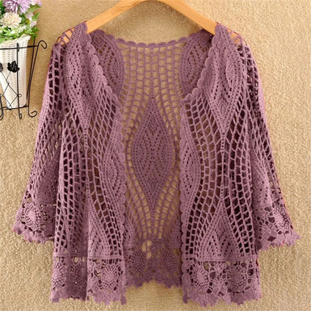 Thin Ladies Coat Knitted Cardigan Jacket Women Spring Summer Hollow Shawl Short Tops Female Casual All-match 240819